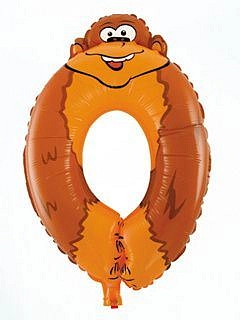 Balón foliový Opice 35 cm - číslice 0 (NELZE PLNIT HELIEM) - safari