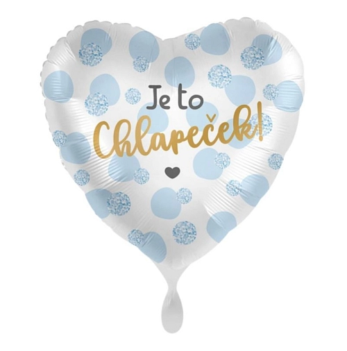 Balón foliový - Je to chlapeček - srdce - 43 cm