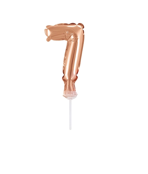 Balón foliový číslice - 7 - RŮŽOVO ZLATÁ - ROSE GOLD 12,5 cm s držákem