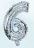Balón foliový číslice STŘÍBRNÁ 35 cm - číslice 6 (NELZE PLNIT HELIEM)