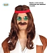 Hippies - Hipís paruka hnědá a knír s čelenkou - 60.léta
