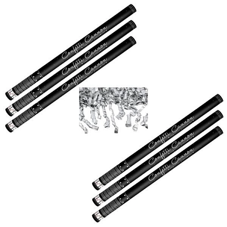 SADA Konfety 80cm - 6ks STŘÍBRNÉ STUŽKY - HOBLINKY METALICKÉ - Silvestr