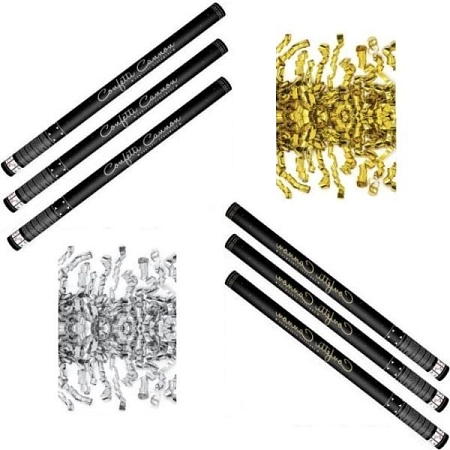 SADA Konfety 80cm - ZLATÉ - STŘÍBRNÉ STUŽKY - hoblinky metalické - 6 ks