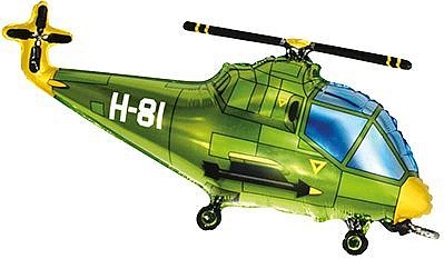 Balón foliový Helikoptéra - vrtulník - zelená  60 cm