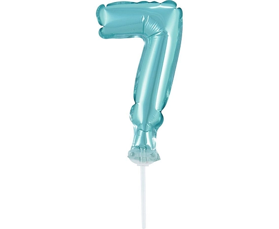 Balón foliový číslice - 7 - SVĚTLE MODRÁ 12,5 cm s držákem