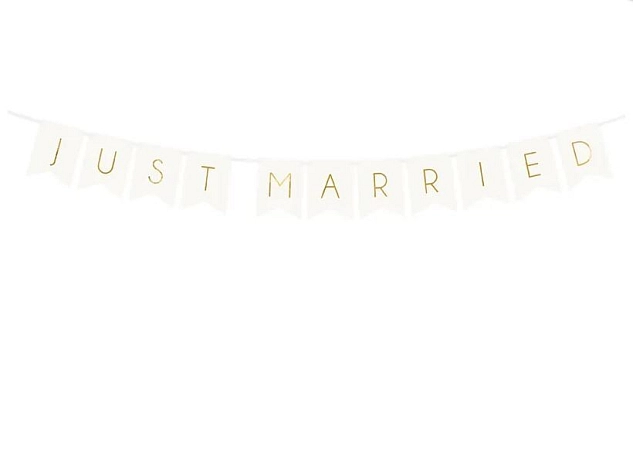 Girlanda Just Married / Novomanželé  - Svatba - bílá - 15 x 155 cm
