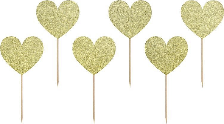 Zapichovátka do cupcaku - Zlaté srdíčka - Svatba / Valentýn - 6 ks