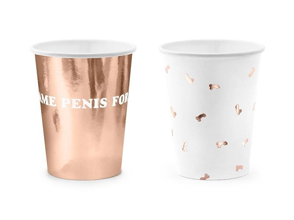 Kelímky Same penis forever - růžovo zlaté - rose gold - Rozlučka se svobodou-220ml-6ks