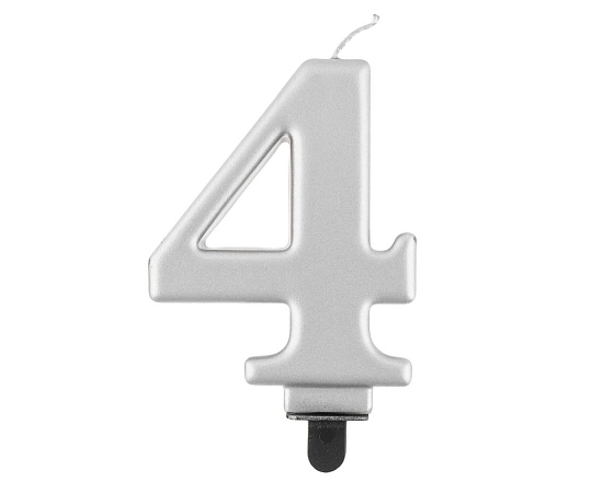 Narozeninová svíčka na dort - 4 - metalická stříbrná - 8 cm