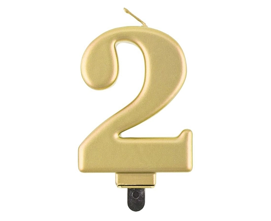 Narozeninová svíčka na dort - 2 - metalická zlatá - 8 cm
