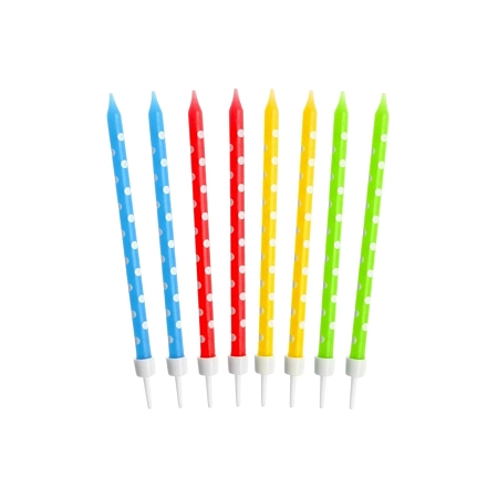 Narozeninové svíčky barevné s puntíky - 24 ks - 11,5 cm