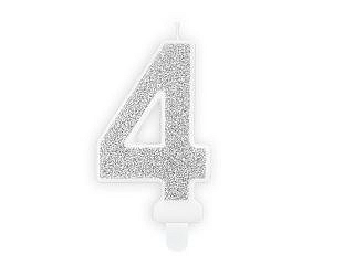 Narozeninová svíčka 4, stříbrná, 7cm