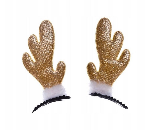 Mini sobí rohy na sponce - zlaté - Vánoce - 2 ks