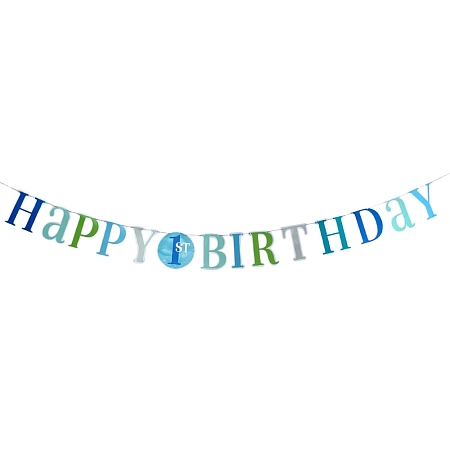 Girlanda 1. narozeniny - Happy Birthday - KLUK - modrá - 182 cm