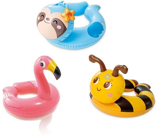 Nafukovací kruh zvířátko - mix 3 druhy (včelka, plameňák, lenochod) - 1 ks