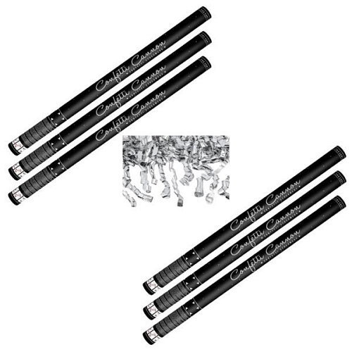 SADA Konfety 80cm - 6ks STŘÍBRNÉ STUŽKY - HOBLINKY METALICKÉ - Silvestr