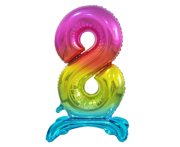 Balón foliový číslice DUHOVÁ na podstavci , 74 cm - 8