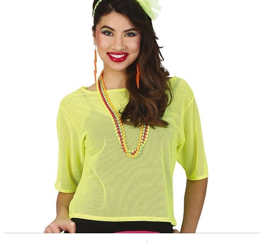 Žluté siťované retro tričko - neon - 80.léta - disco