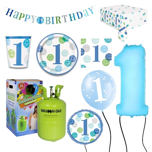 Dětská narozeninová sada 1.Narozeniny kluk s balónky a heliem  - 10 osob