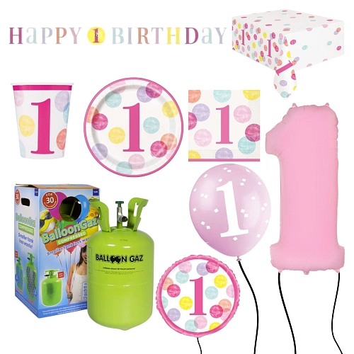 Dětská narozeninová sada 1.Narozeniny holka s balónky a heliem - 10 osob
