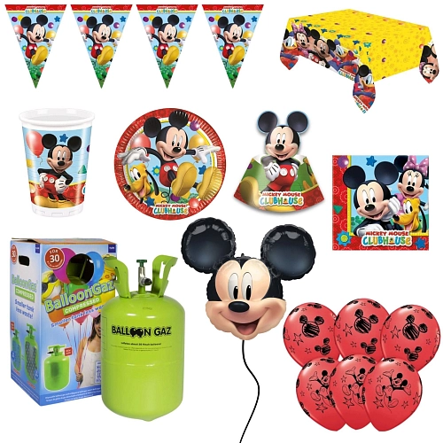 Dětská narozeninová sada myšák Mickey Mouse s balónky a heliem - 10 osob