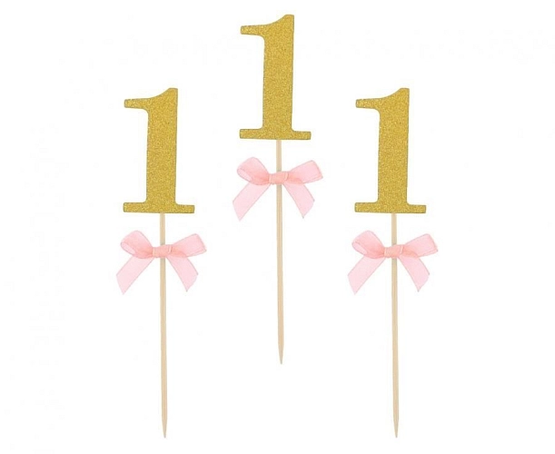 Zapichovátka do cupcaku 1. narozeniny - holka - růžové - 10 ks