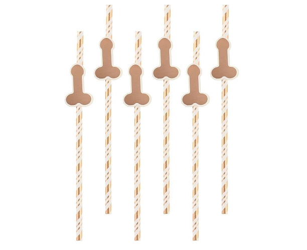 Slámky - papírové brčka s penisem - růžovozlaté (rose gold ) 6 ks - Rozlučka se svobodou