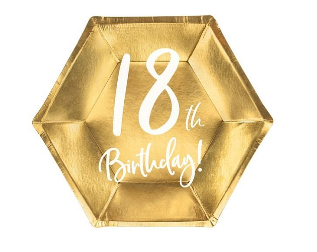 Papírové talíře 18 LET - zlaté - 20 cm - 6 ks