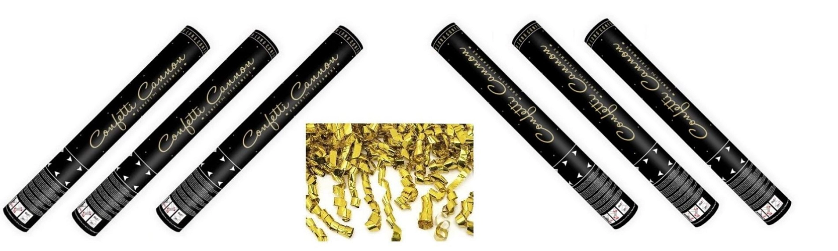 SADA Konfety 40cm - ZLATÉ STUŽKY - HOBLINKY - METALICKÉ - Silvestr - 6 ks