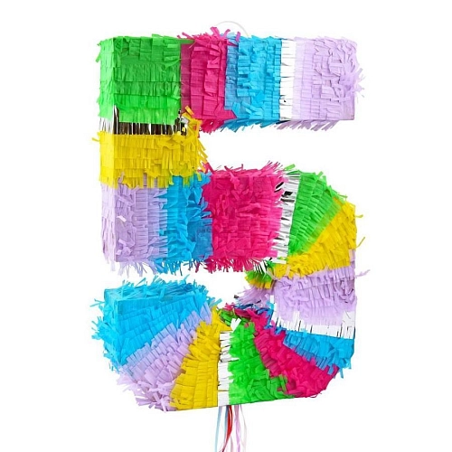 Piňata číslo ' 5 ' barevná - tahací - 50 x 35 x 7,5 cm