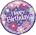 Balón fóliový narozeniny - Happy Birthday květy - 45 cm